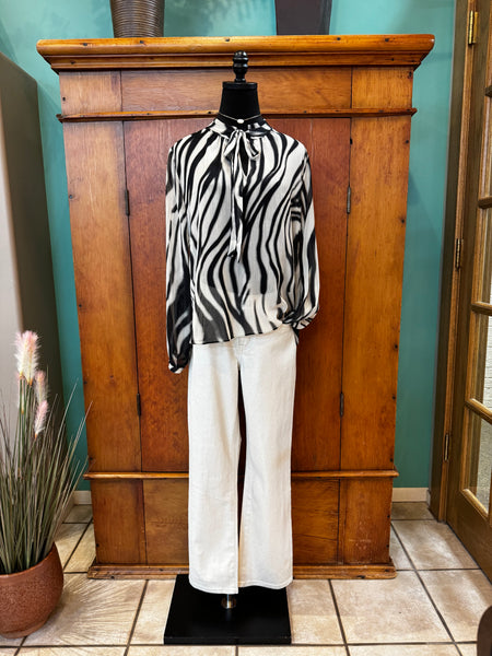 Animal Print Tie Front Long Sleeve Blouse