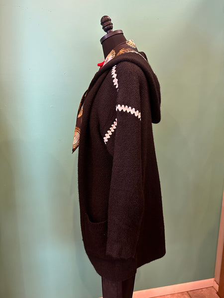 Hem & Thread Stitch Detailed Hoodie Cardigan