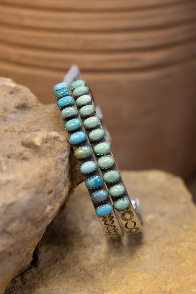 ALZ 11 Stone Turquoise Stacker Cuff Bracelet
