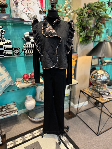 Umgee Leopard Trim Ruffle Vest