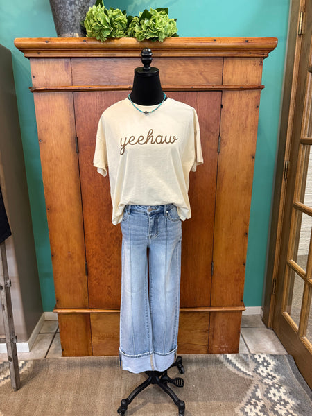 Risen Mid Rise Straight Cuffed Jean with Seaming Detail