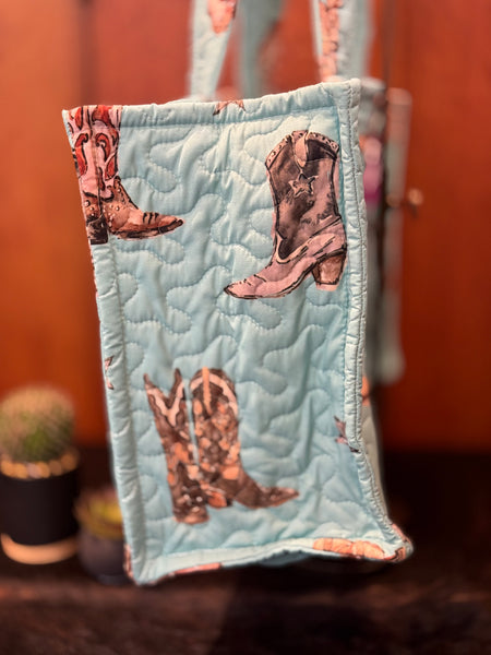 Thunderbird Boots Turquoise Quilted Tote Bag
