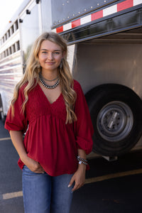 Vine & Love Smocked V-Neck Top