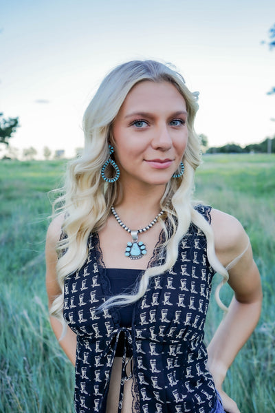 Boots and Lace Tie Front Top