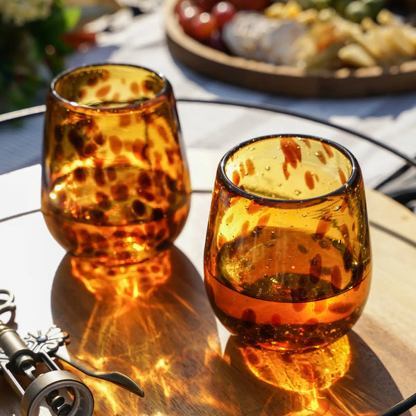 Tortuga Recycled Glass Stemless Wine Glasses Set of 2