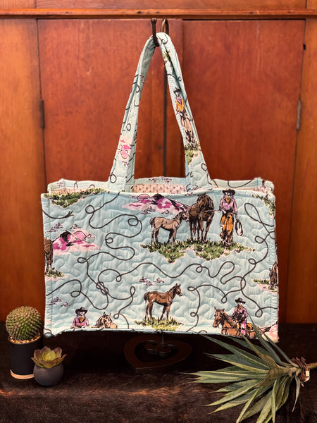 Sierra Cowgirl Light Turquoise Quilted Tote Bag