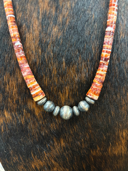 Orange Spiny Oyster Necklace with Navajo