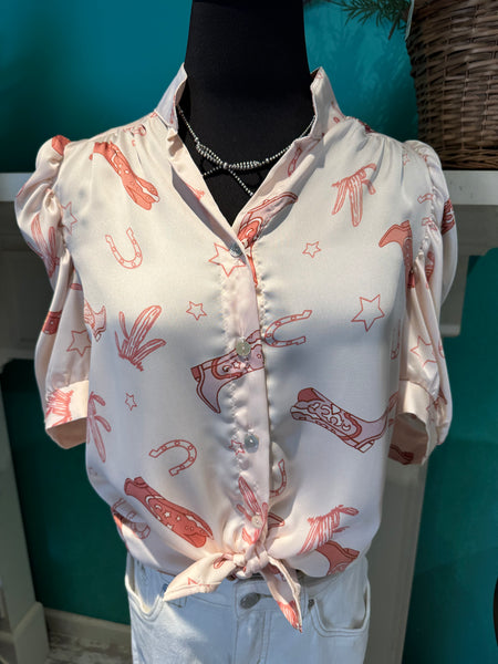 Adrienne Howdy Puff Sleeve Button Down