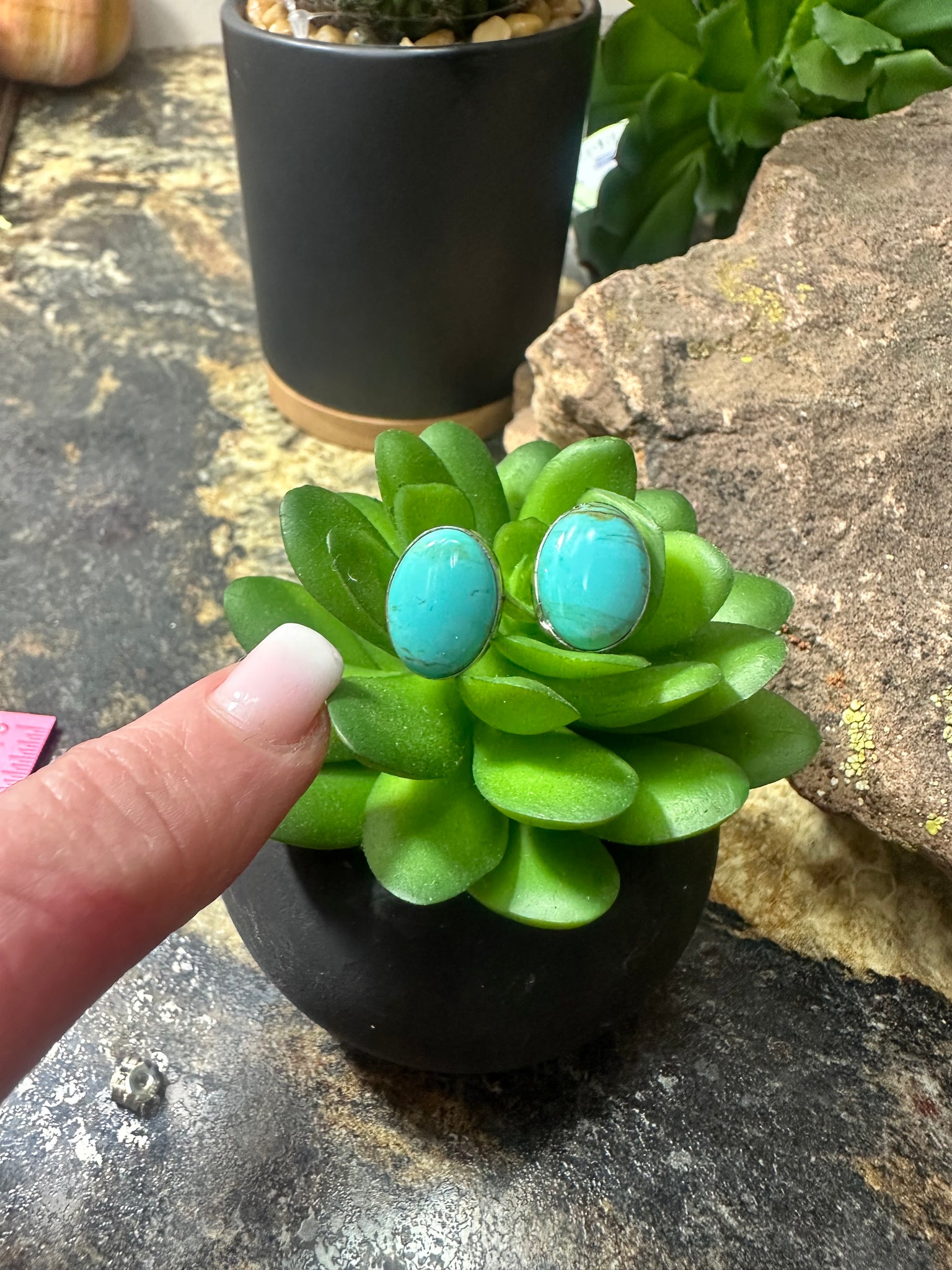 ALZ Oval Turquoise Post Earrings