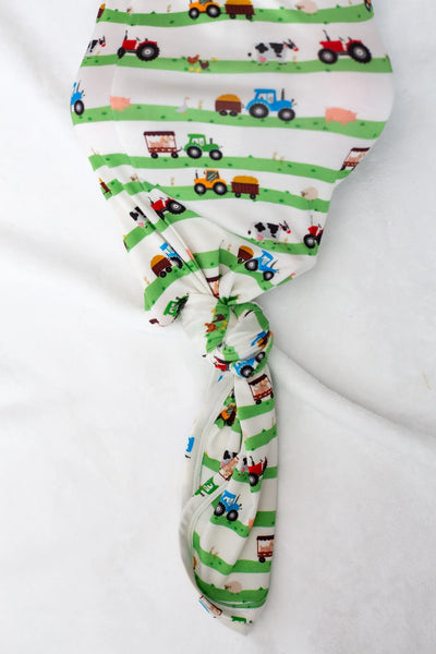 Knotted Infant Gown in Farm Stripes