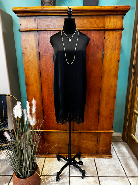 Lace Detail Satin Shift Dress