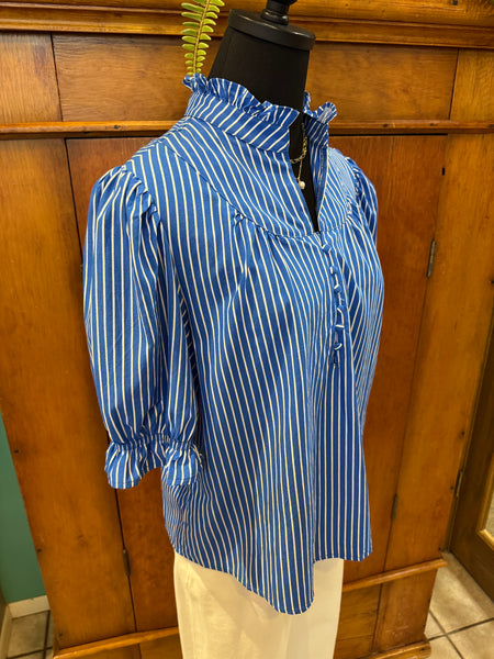 Striped Ruffle Trim Short Sleeve Top