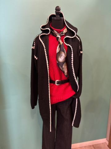 Hem & Thread Stitch Detailed Hoodie Cardigan