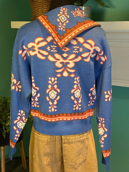 THML Split Collar Print Sweater