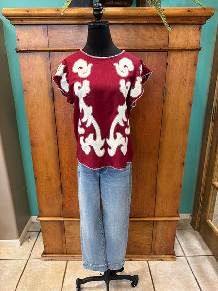 Ruffle Top with Contrast Patch
