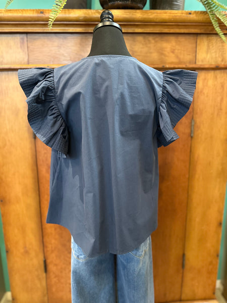 Flutter Sleeve Tunic Style Poplin Top