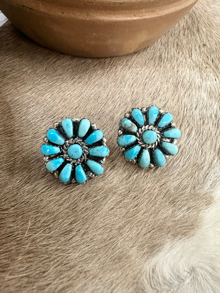 ALZ Round Turquoise Cluster Post Earrings