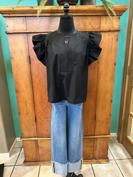 Flutter Sleeve Tunic Style Poplin Top