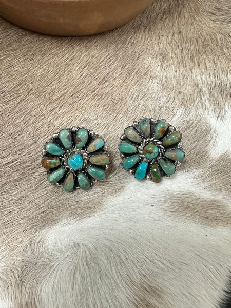 ALZ Round Turquoise Cluster Post Earrings