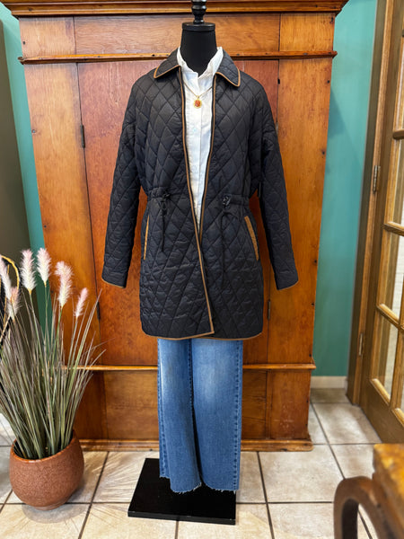 Raglan Quilted Coat W/ Cinched Waist