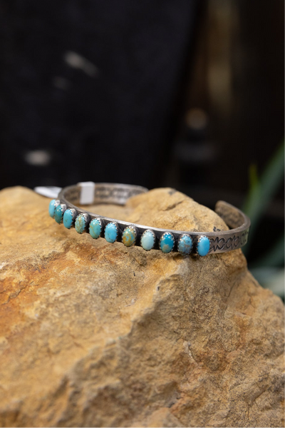 ALZ 11 Stone Turquoise Stacker Cuff Bracelet
