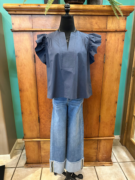 Flutter Sleeve Tunic Style Poplin Top