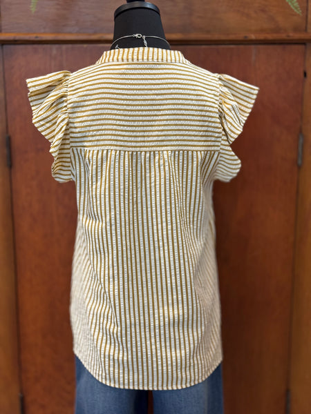 Ruffle Cap Sleeve Striped Top