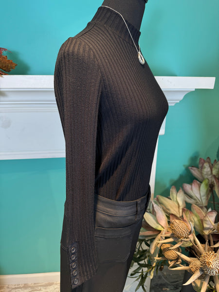 Liverpool Long Sleeve Mock Neck Knit Top W/ Button Detail