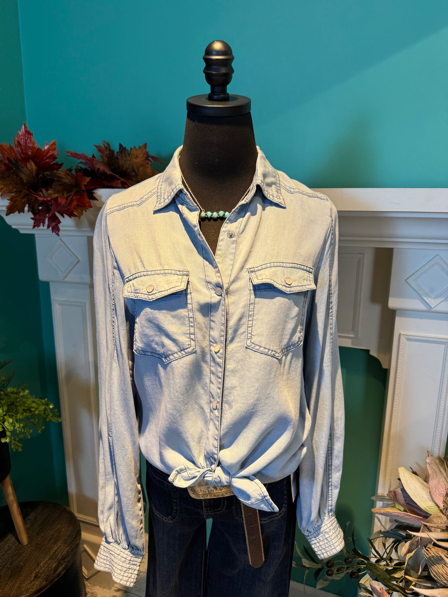 Doe & Rae Exaggerated Sleeve Tencel Denim Long Sleeve Shirt