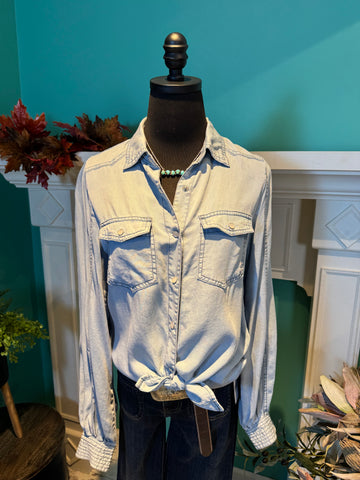 Doe & Rae Exaggerated Sleeve Tencel Denim Long Sleeve Shirt