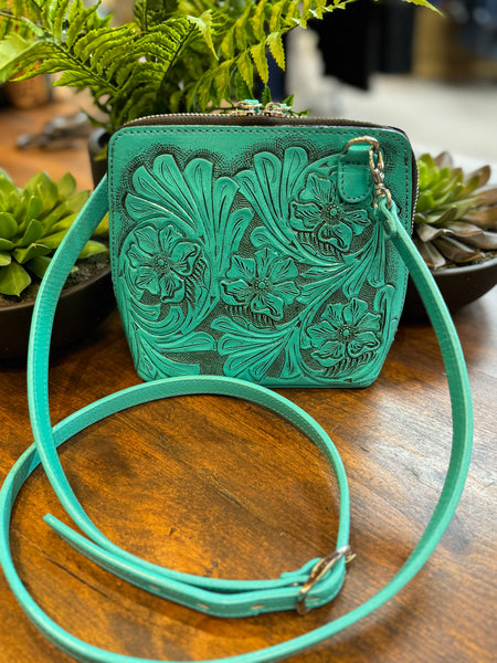 Que’chula Catalina Chica Tooled Leather Crossbody