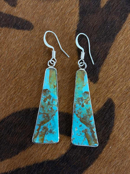 Wrapped Silver Turquoise Slab Earrings