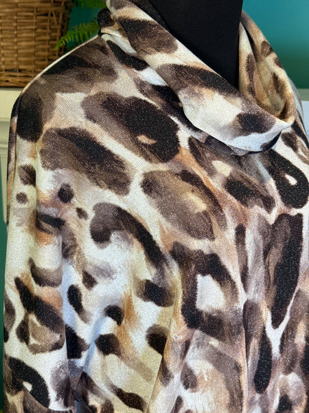 Joseph Ribkoff Leopard Cowl Neck Knit Tunic