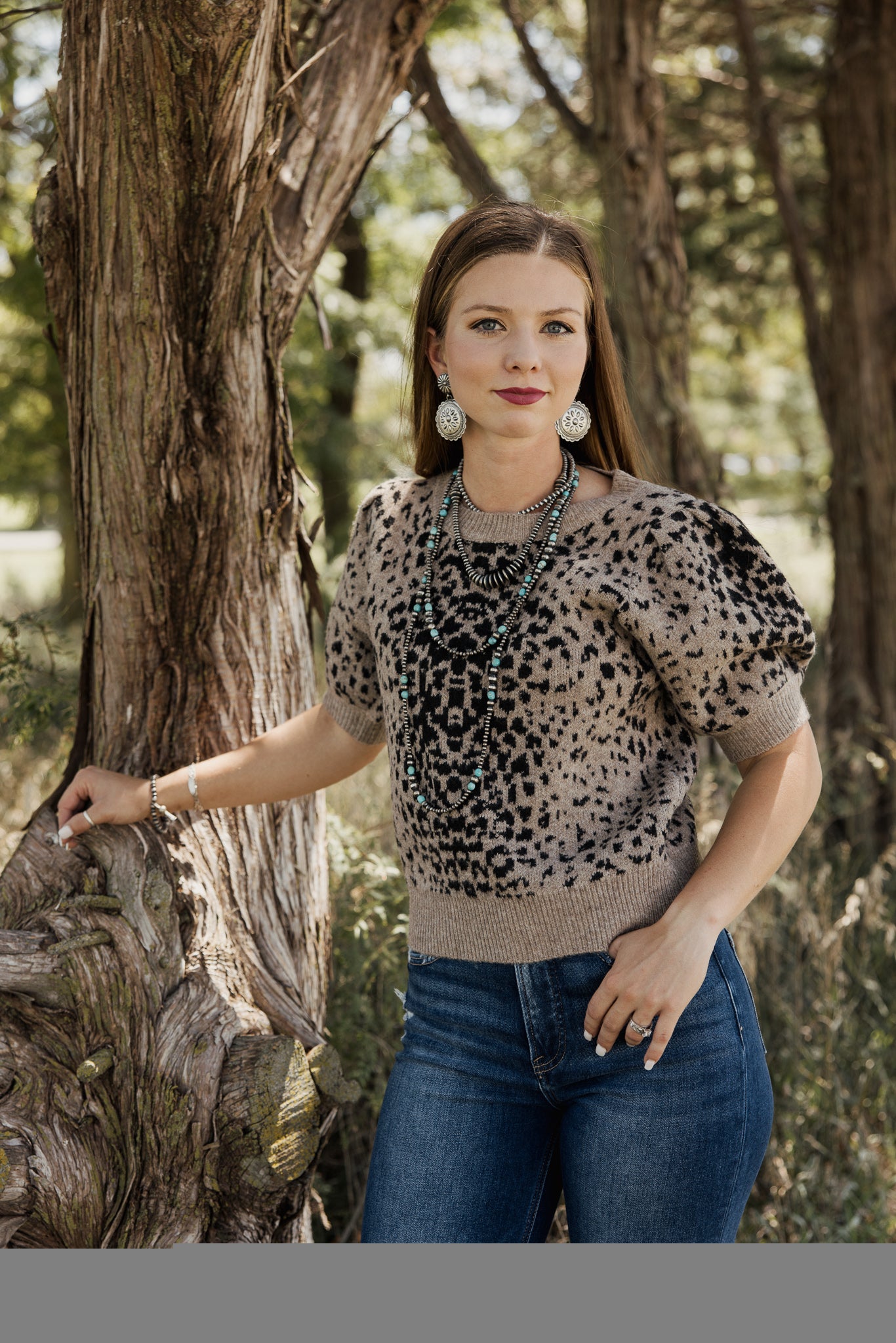 Entro Scattered Leopard Short Sleeve Sweater