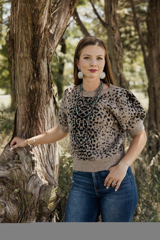 Entro Scattered Leopard Short Sleeve Sweater