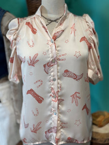 Adrienne Howdy Puff Sleeve Button Down