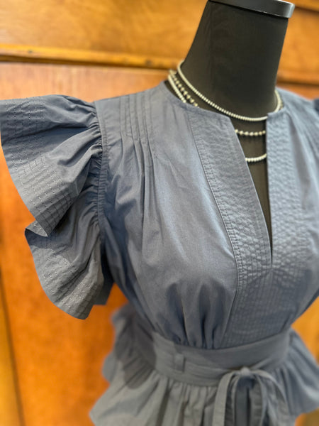Flutter Sleeve Peplum Poplin Top