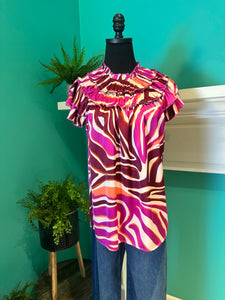 Ruffle Neck Zebra Top