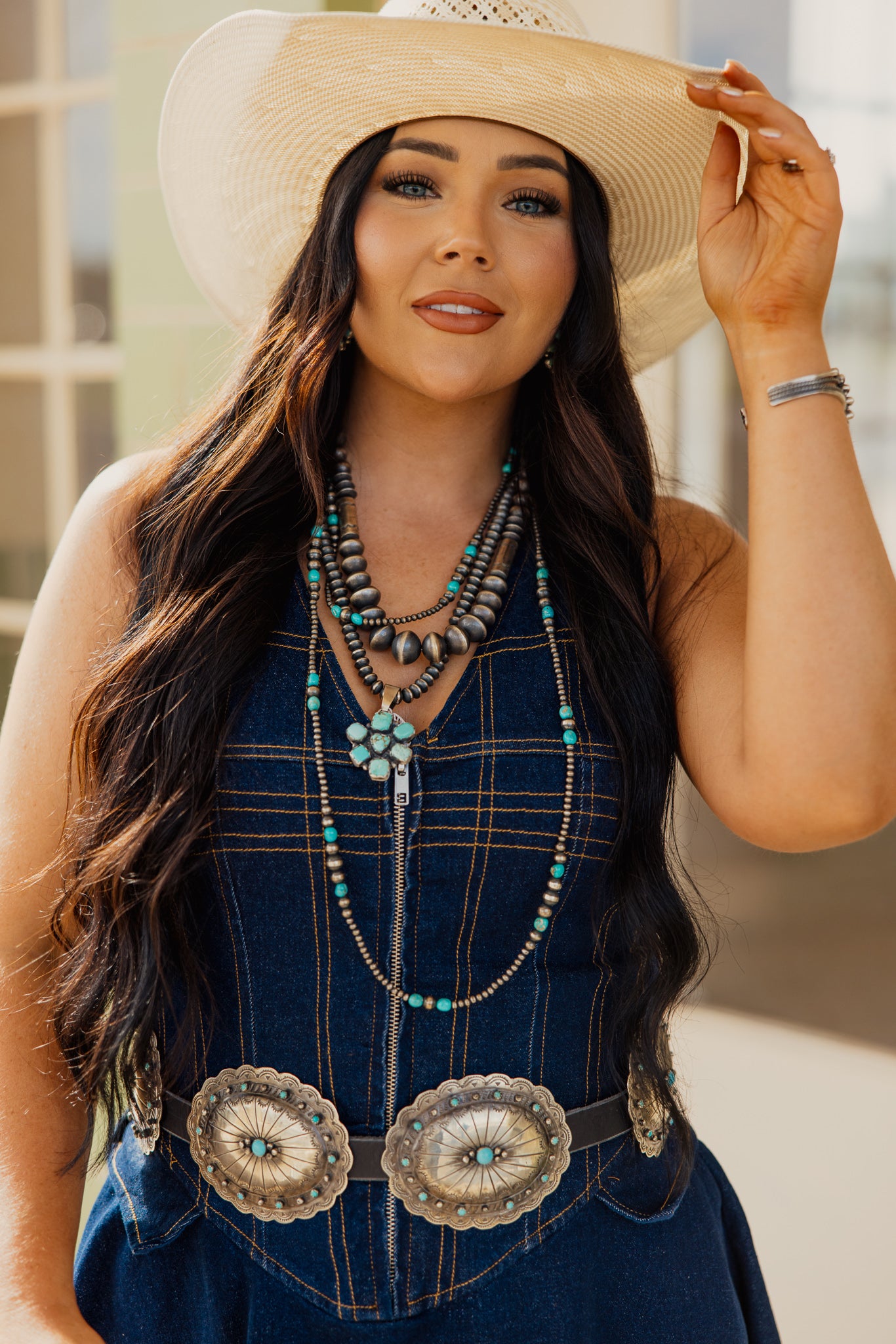 Scallop Hand Etched Concho Belt with Turquoise