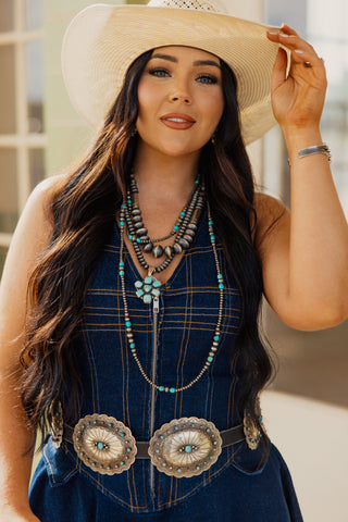Scallop Hand Etched Concho Belt with Turquoise