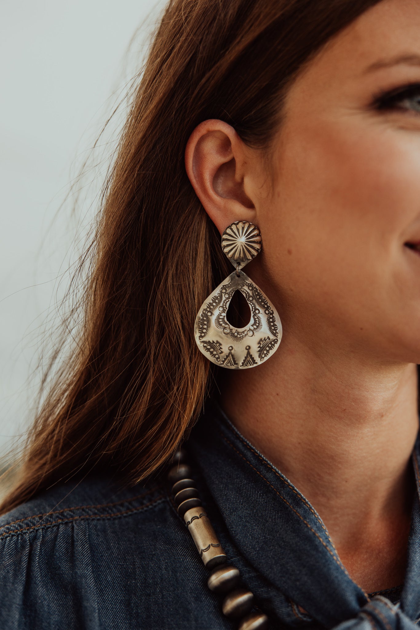 The Wide Oval Post Stamped Earring