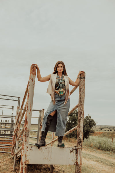 Risen High Rise Split Front Maxi Skirt