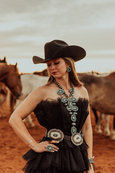 Scallop Hand Etched Concho Belt with Turquoise