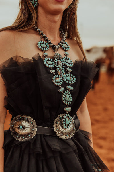 Scallop Hand Etched Concho Belt with Turquoise