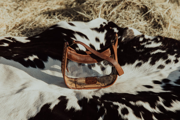 Western Leather Clear Bag with Hand Tooled Acents