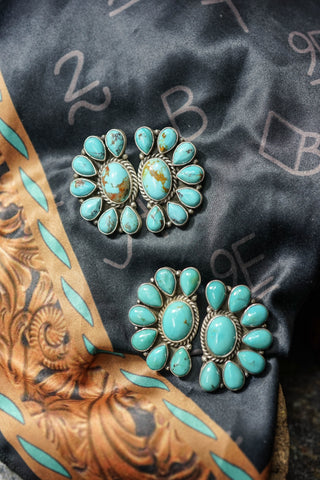 ALZ Turquoise Half Cluster Post Earring