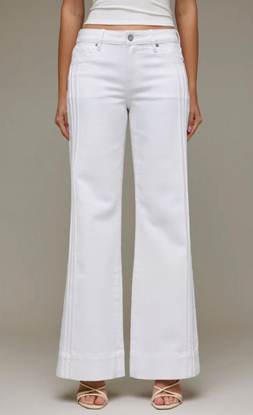 Pintuck Mid Rise Comfort Flare Jean