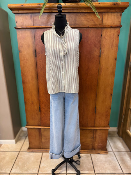 Frill Detail Sleeveless Button Down Top