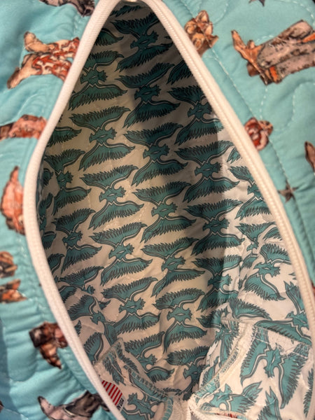 Thunderbird Boots Turquoise Quilted Large Makeup Bag