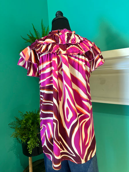 Ruffle Neck Zebra Top